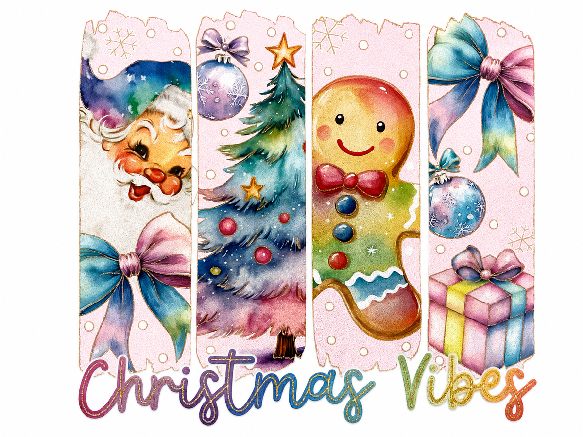 Pastel Christmas Vibe Glitter Clear Film Screen Print Transfer CF-CM14