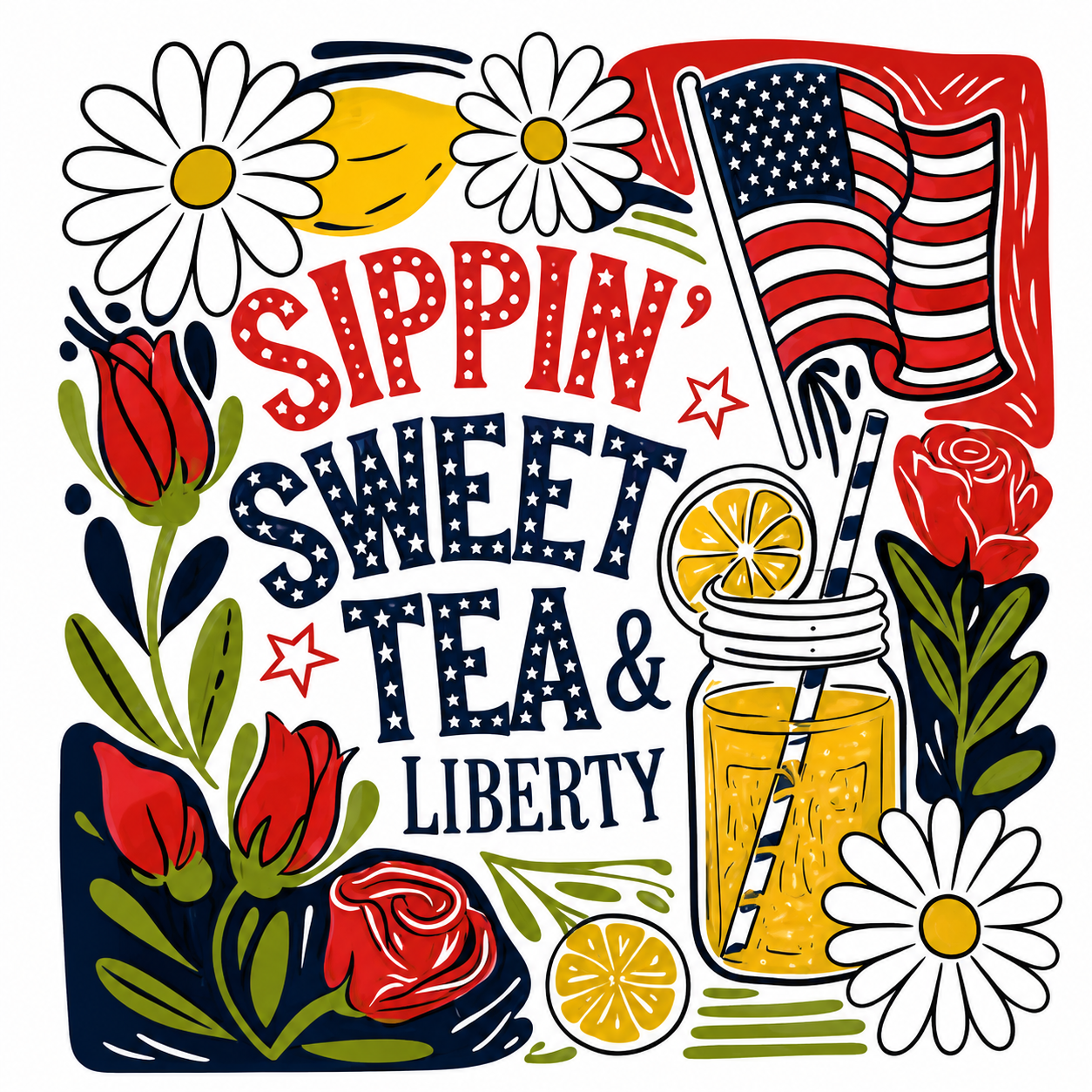 Sippin On Sweet Tea Glitter Clear Film Screen Print Transfer CF-SM03