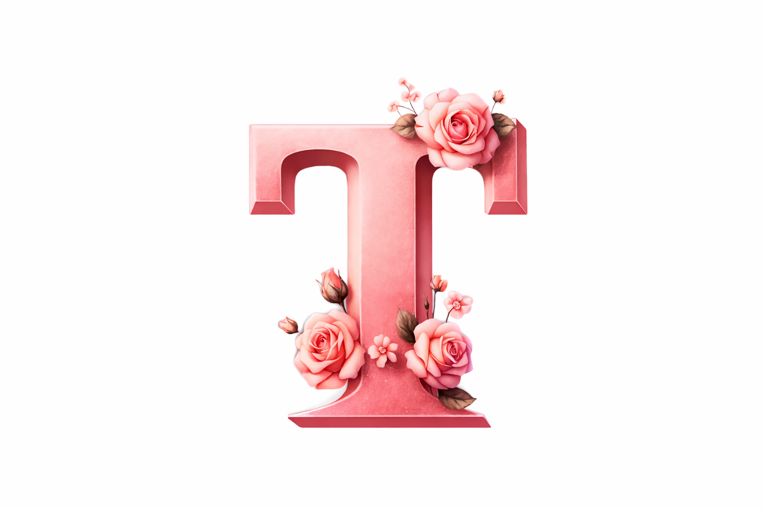 “T” Pink Floral Alphabet #AI020