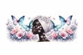 Black Girl, Pink & Blue Butterflies & Flowers #BGM007