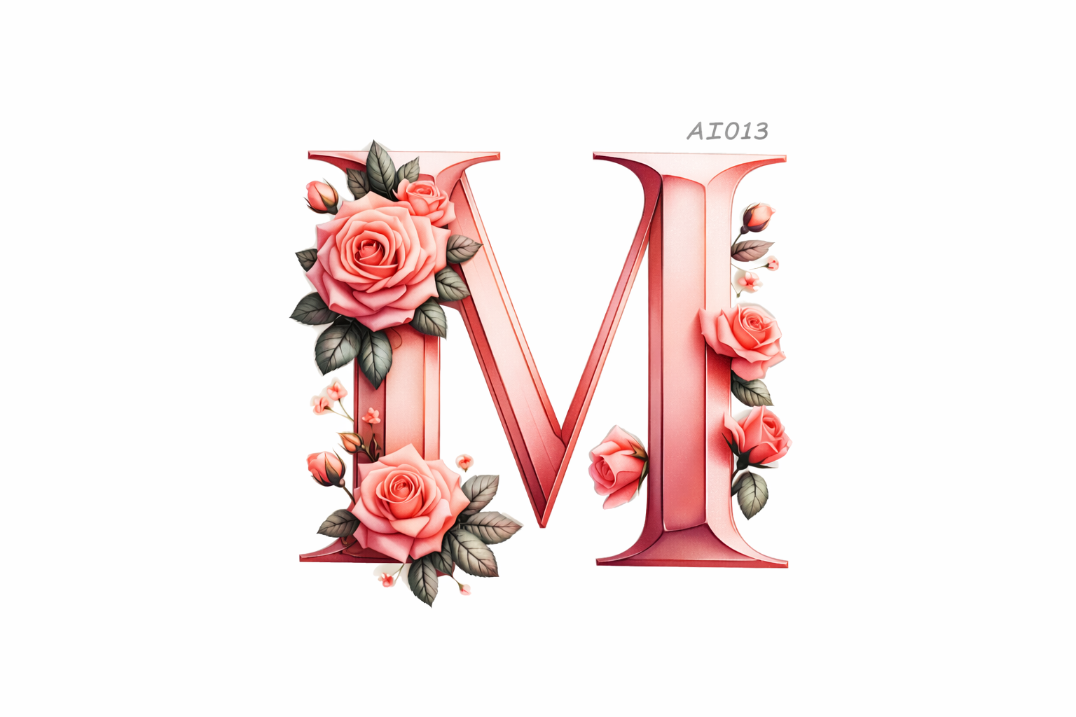 “M” Pink Floral Alphabet #AI013