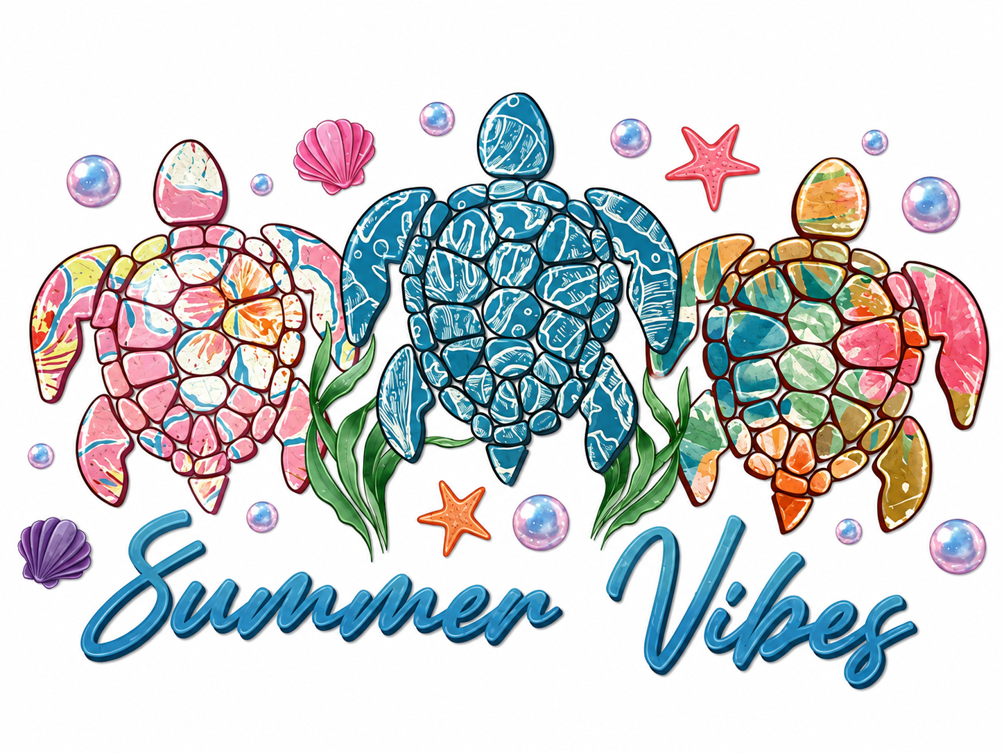 Turtle Summer Vibes Glitter Clear Film Screen Print Transfer CF-SM06