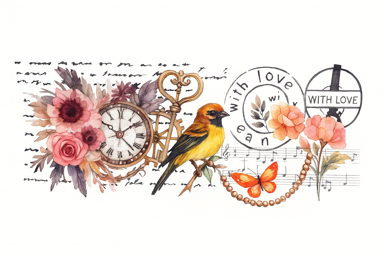 Bird, Flowers, Butterfly & Love #FLR026