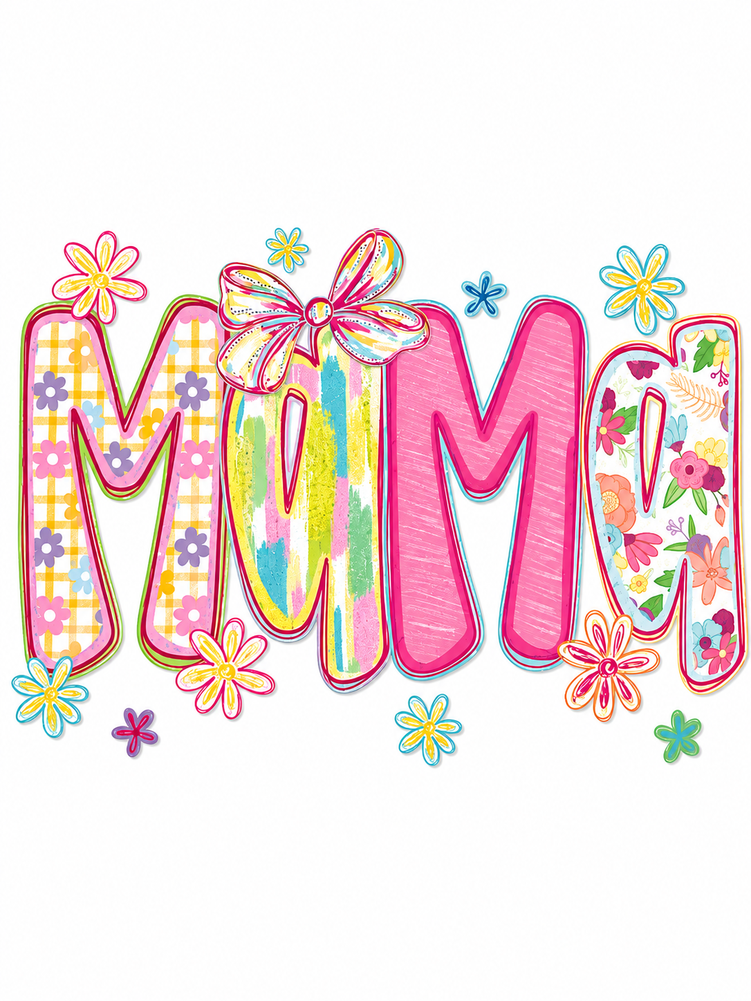 Cute Colorful Floral Mama Glitter Clear Film Screen Print Transfer CF-MM01
