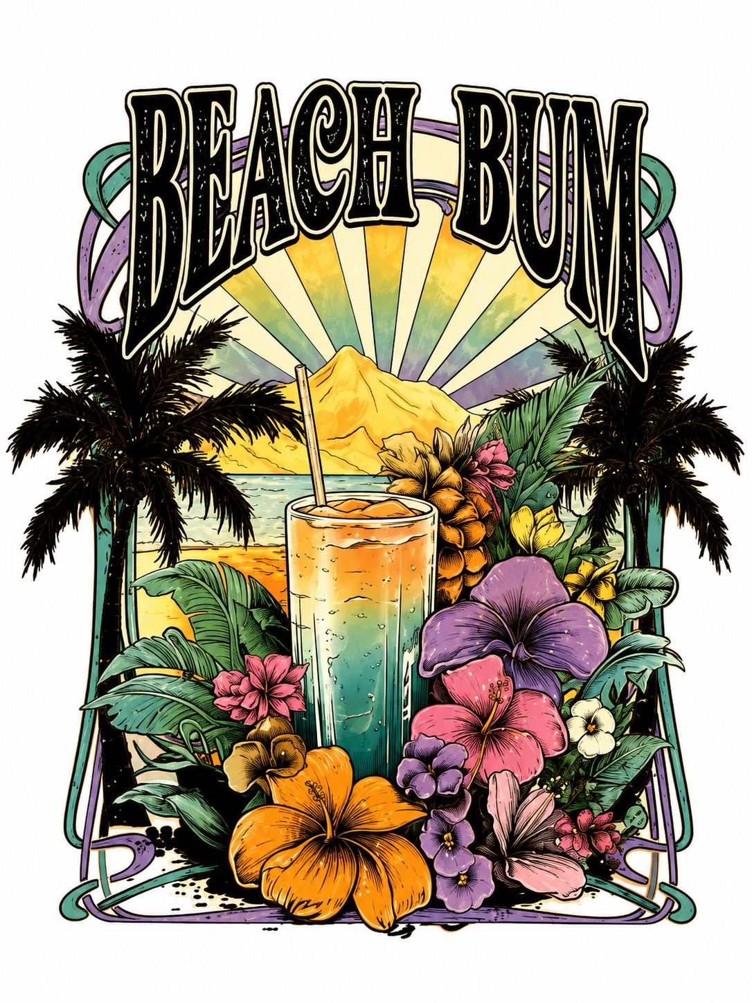 Beach Bum Glitter Clear Film Screen Print Transfer CF-SM01