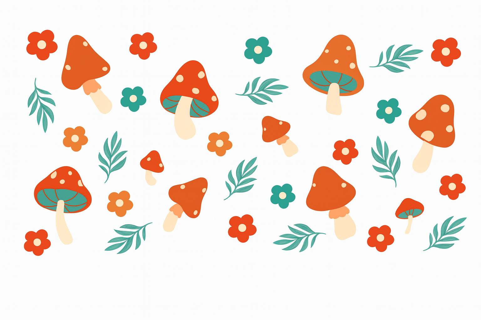 Orange Mushrooms and Flowers #NAT055