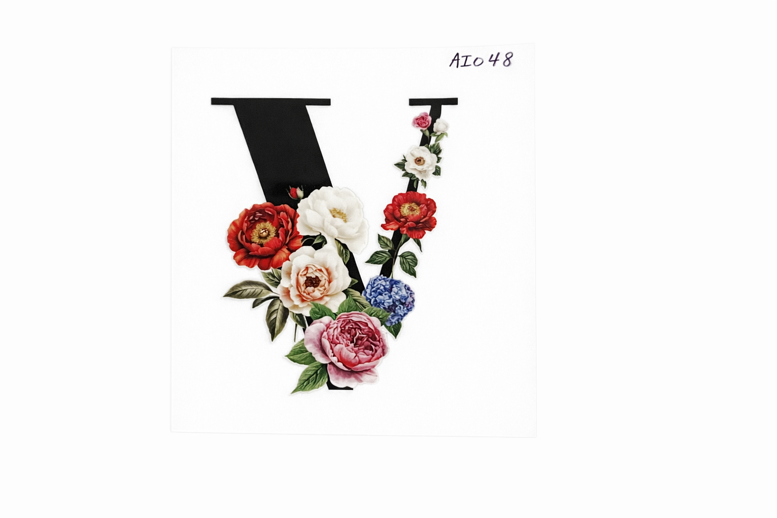 “V” Black Floral Alphabet #AI048