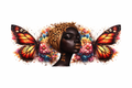 Black Girl in Yellow with Orange Butterflies & Colorful Flowers #BGM013