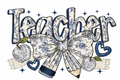 Teacher Blue Bow Glitter Clear Film Screen Print Transfer CF-CR03
