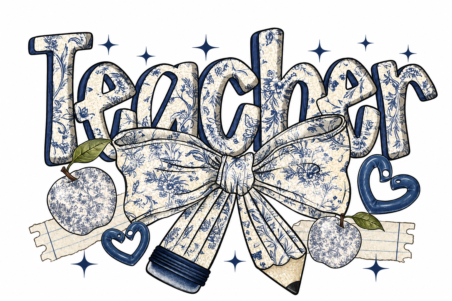Teacher Blue Bow Glitter Clear Film Screen Print Transfer CF-CR03