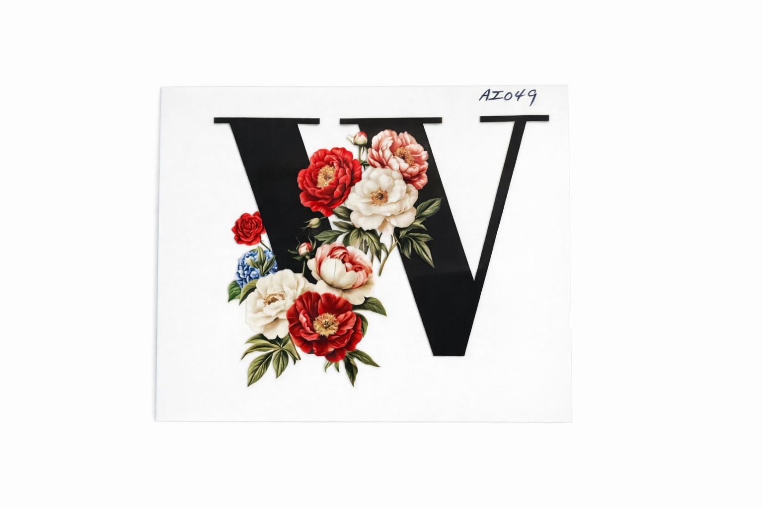 “W” Black Floral Alphabet #AI049