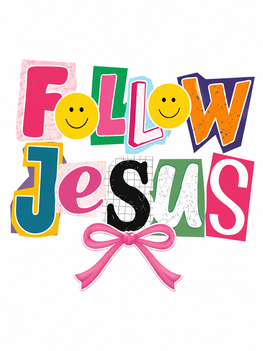 Follow Jesus Glitter Clear Film Screen Print Transfer CF-FAI04