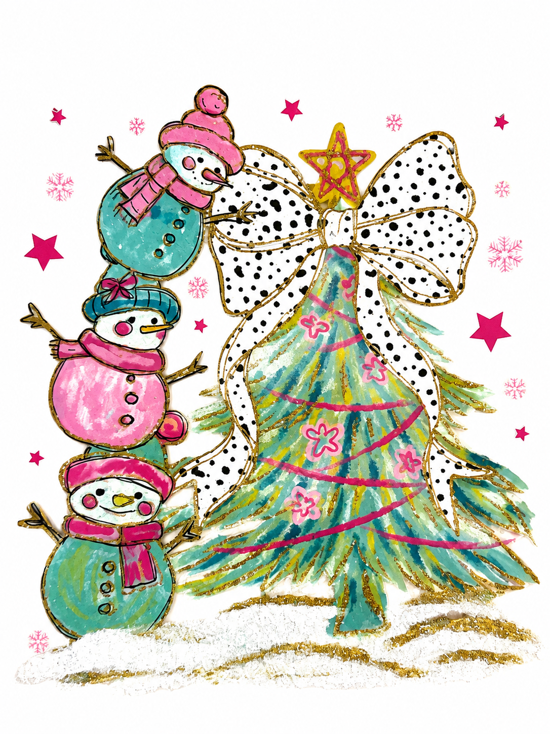 Snowman Christmas Tree Glitter Clear Film Screen Print Transfer CF-CM06