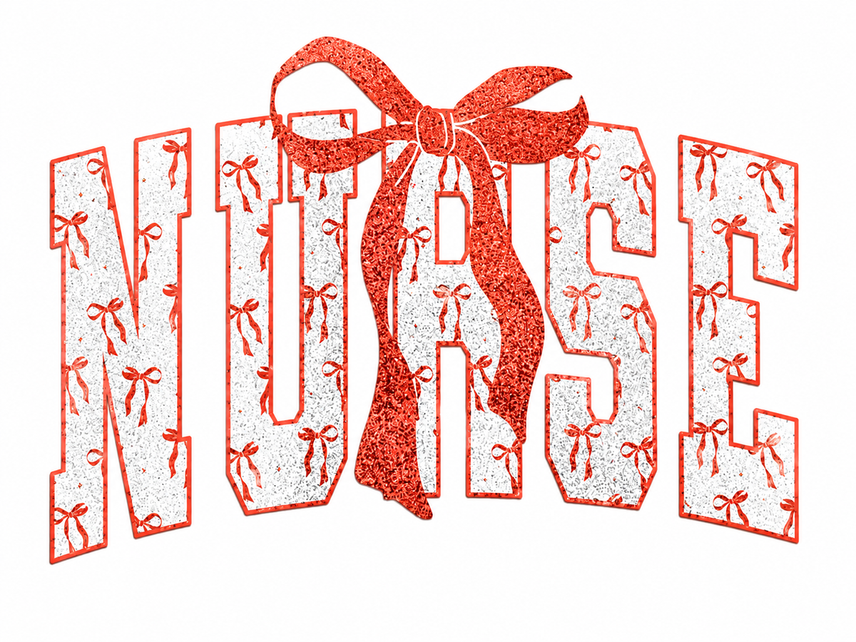 Nurse Bows Pink Glitter Clear Film Screen Print Transfer CF-CR12