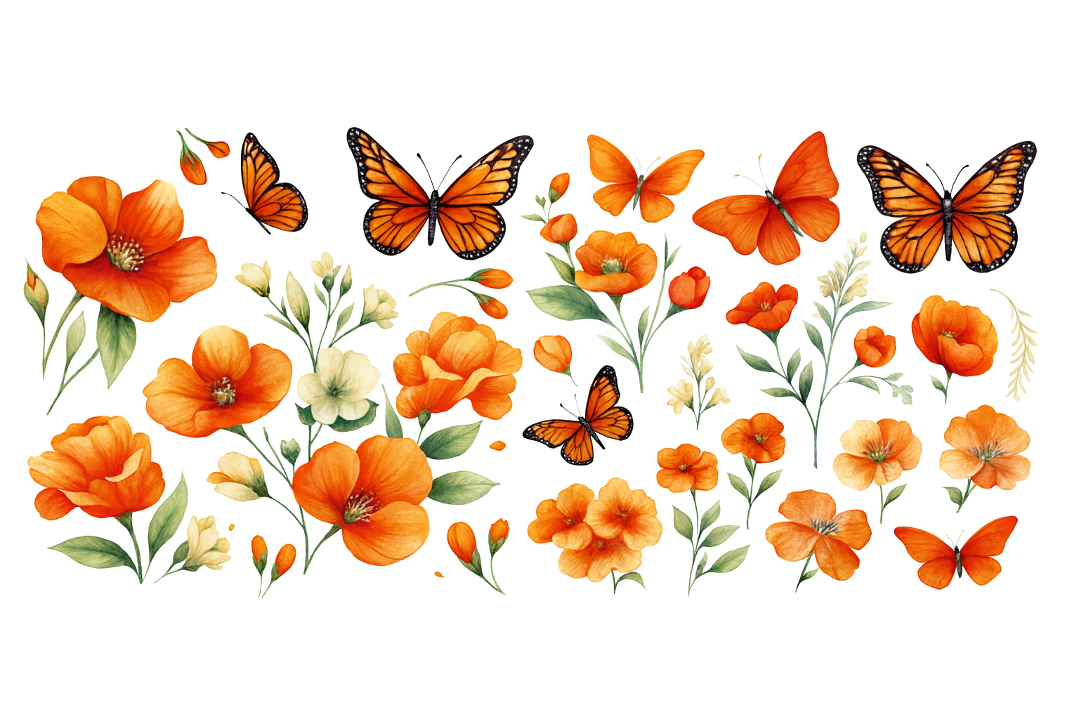 Orange Flowers and Monarch Butterflies #FLR047