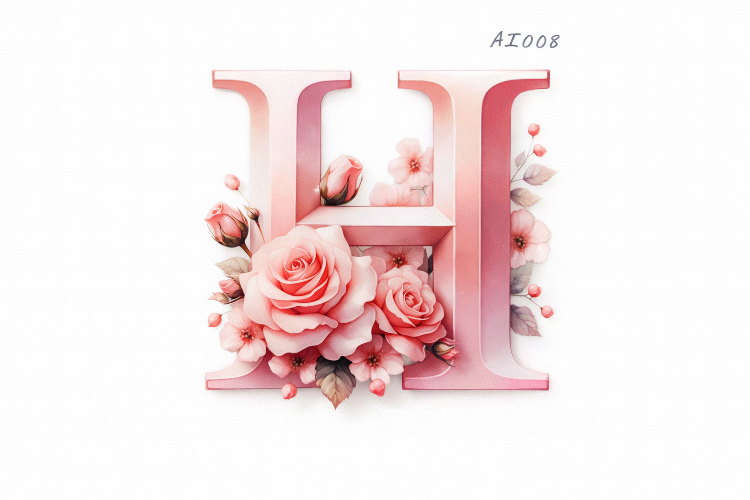 “H” Pink Floral Alphabet #AI008