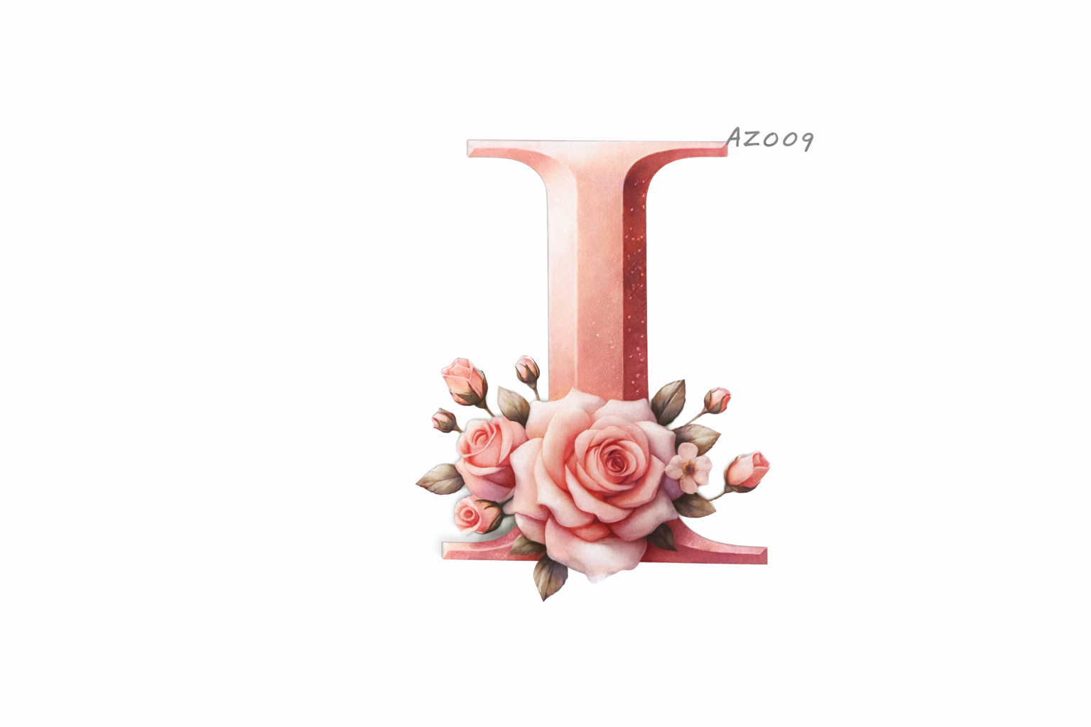 “I” Pink Floral Alphabet #AI009