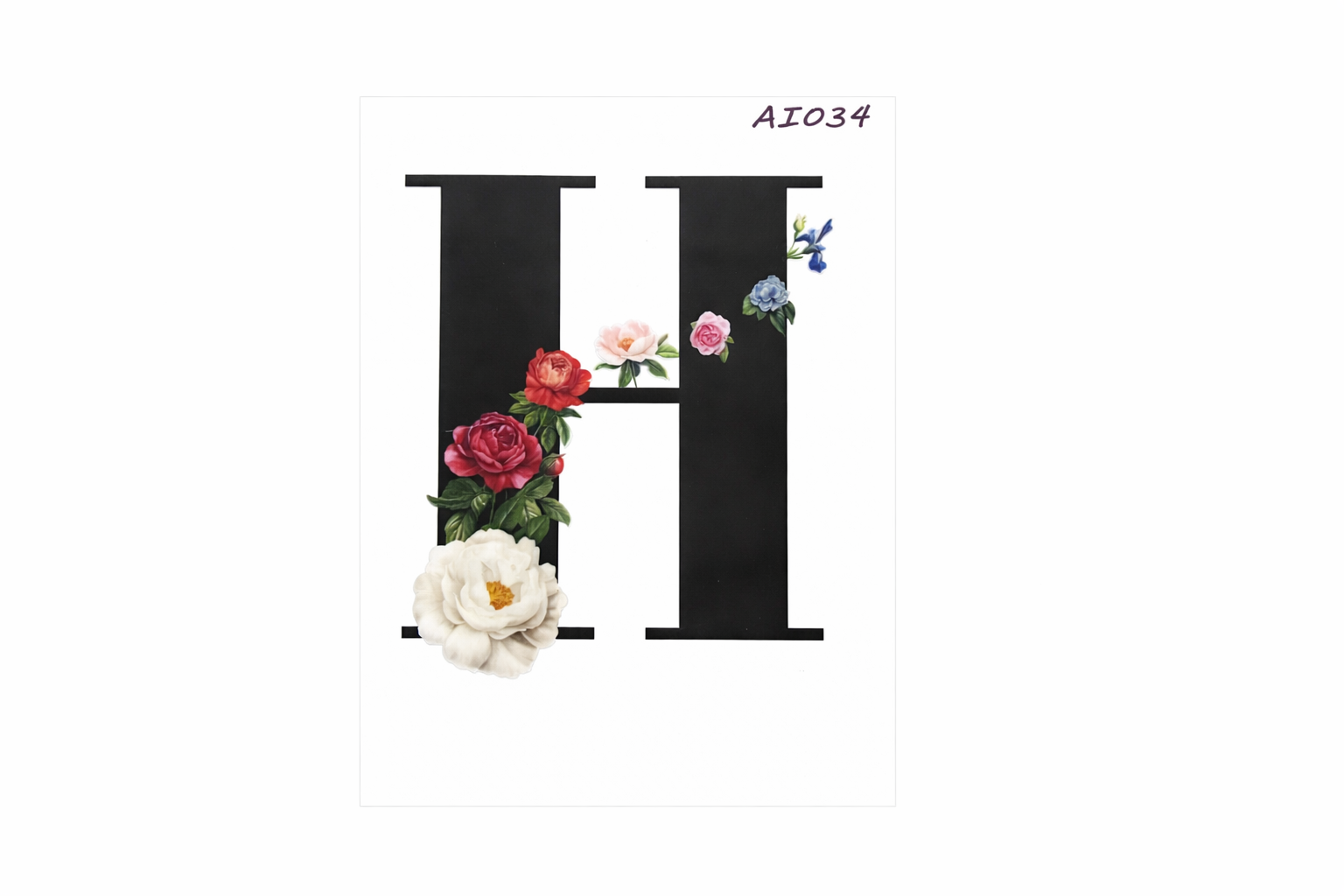 “H” Black Floral Alphabet #AI034