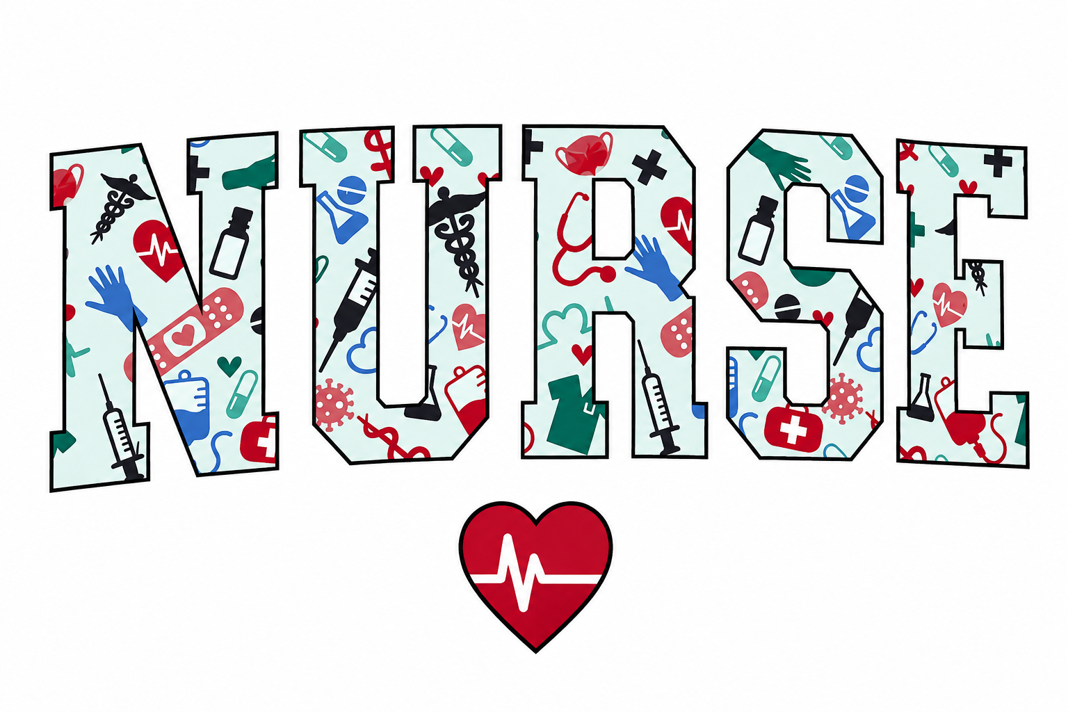 Nurse Pattern w/ Heart Glitter Clear Film Screen Print Transfer CF-CR09