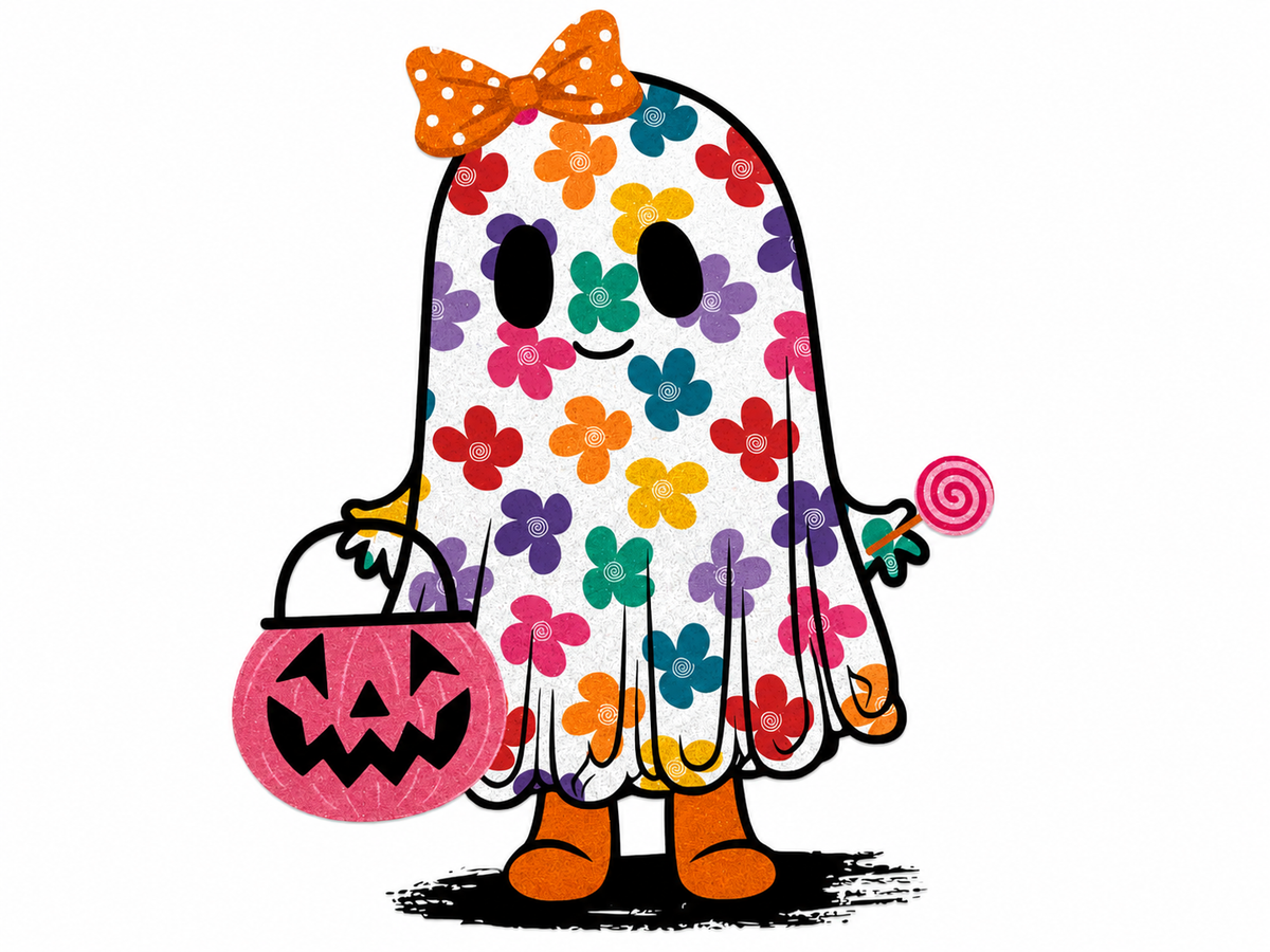 Cute Ghost Orange Bow Glitter Clear Film Screen Print Transfer CF-HL11