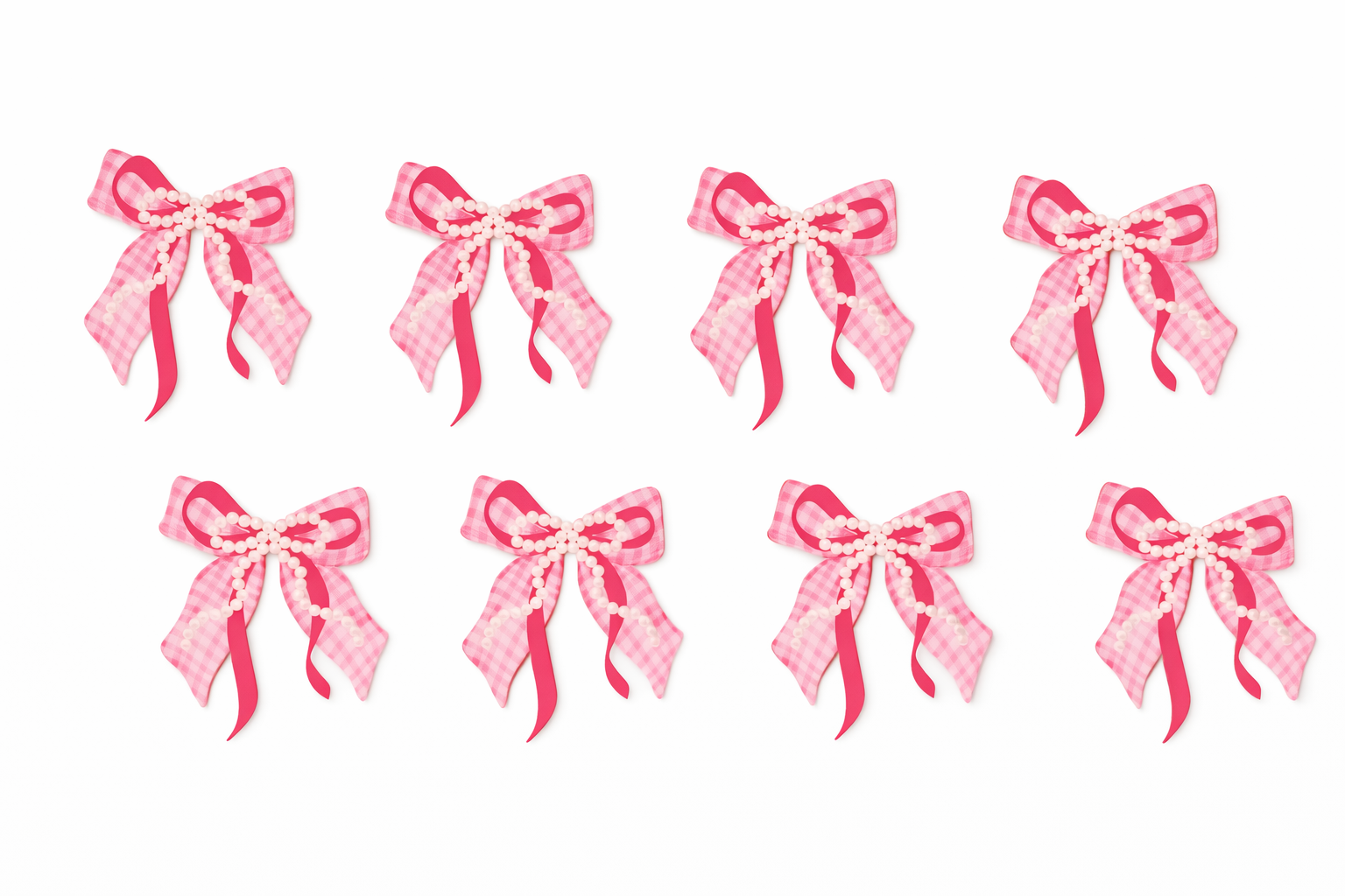 Pink Gingham & Pearl Bows #BWS015