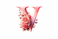 “V” Pink Floral Alphabet #AI022