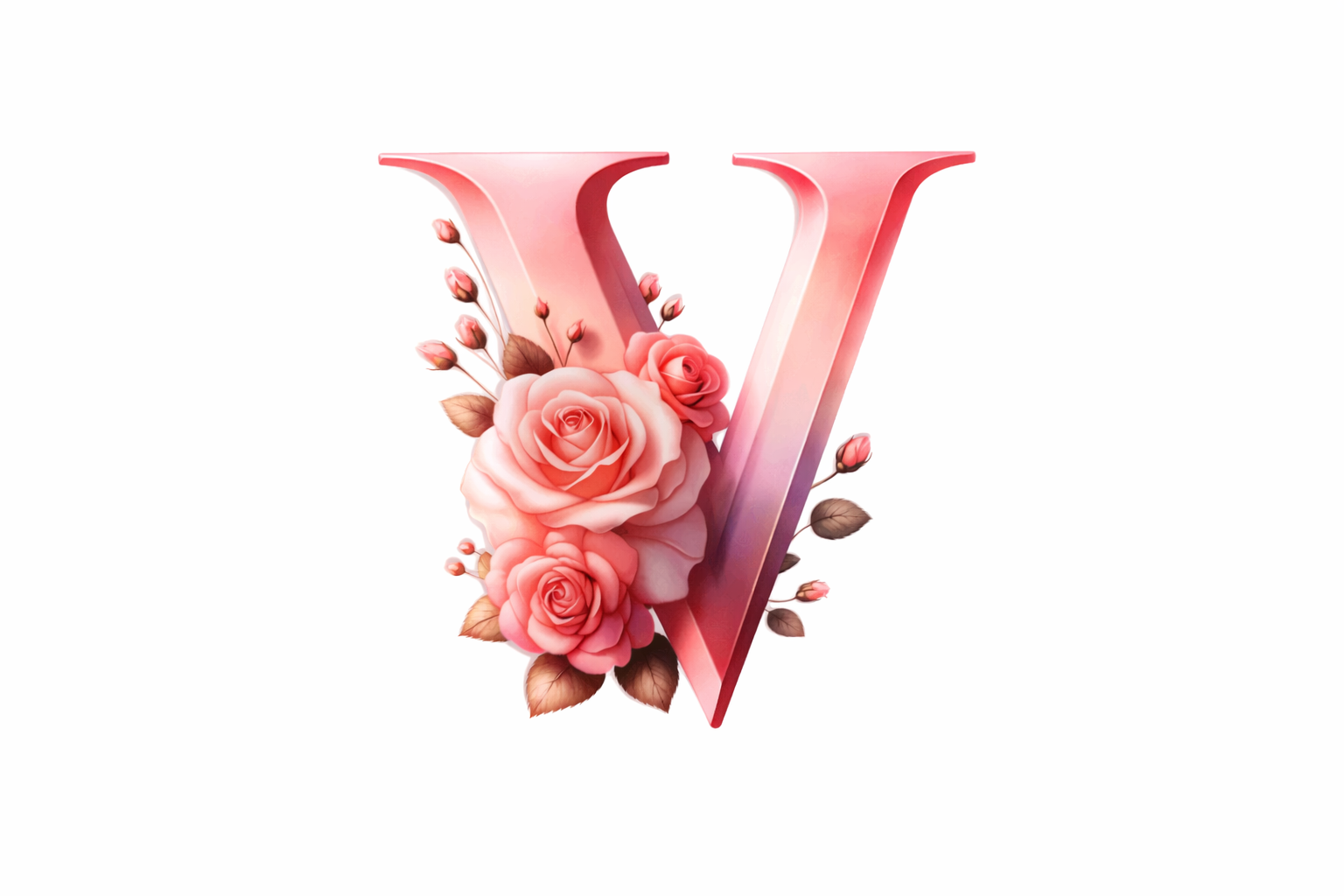 “V” Pink Floral Alphabet #AI022