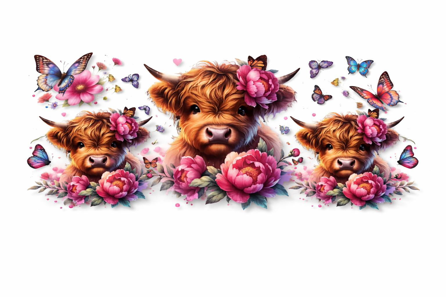 Highland Cow & Flowers #FAR005