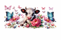 Cow, Butterflies & Flowers #FAR006