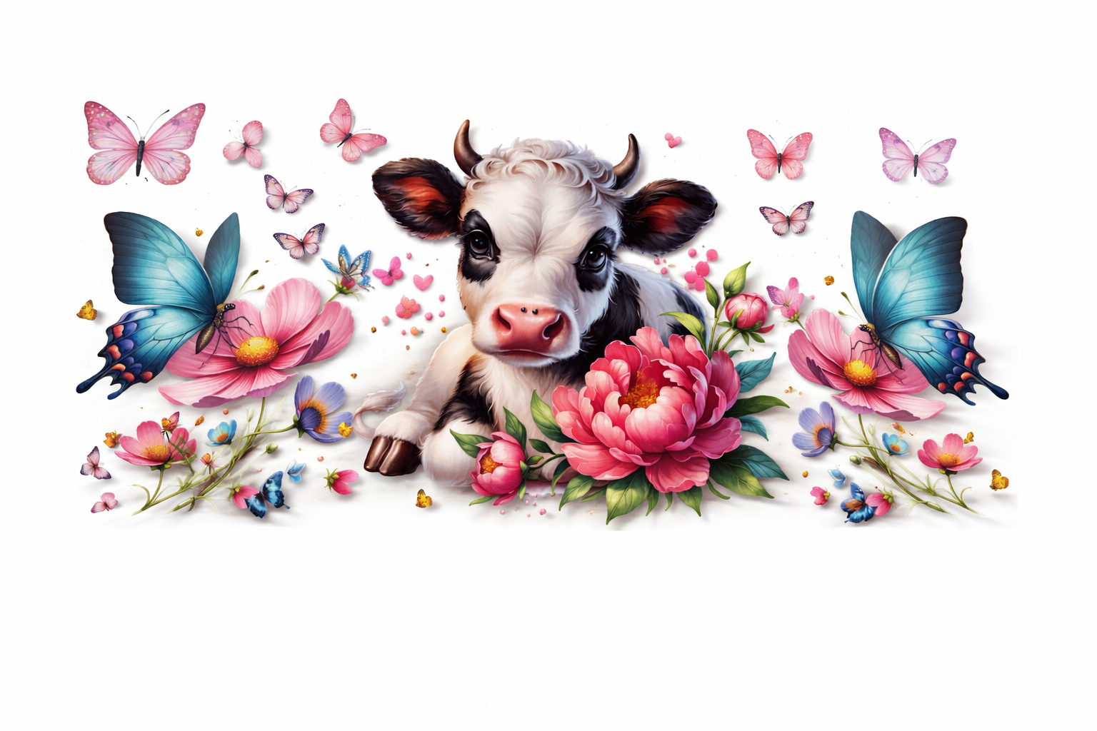 Cow, Butterflies & Flowers #FAR006