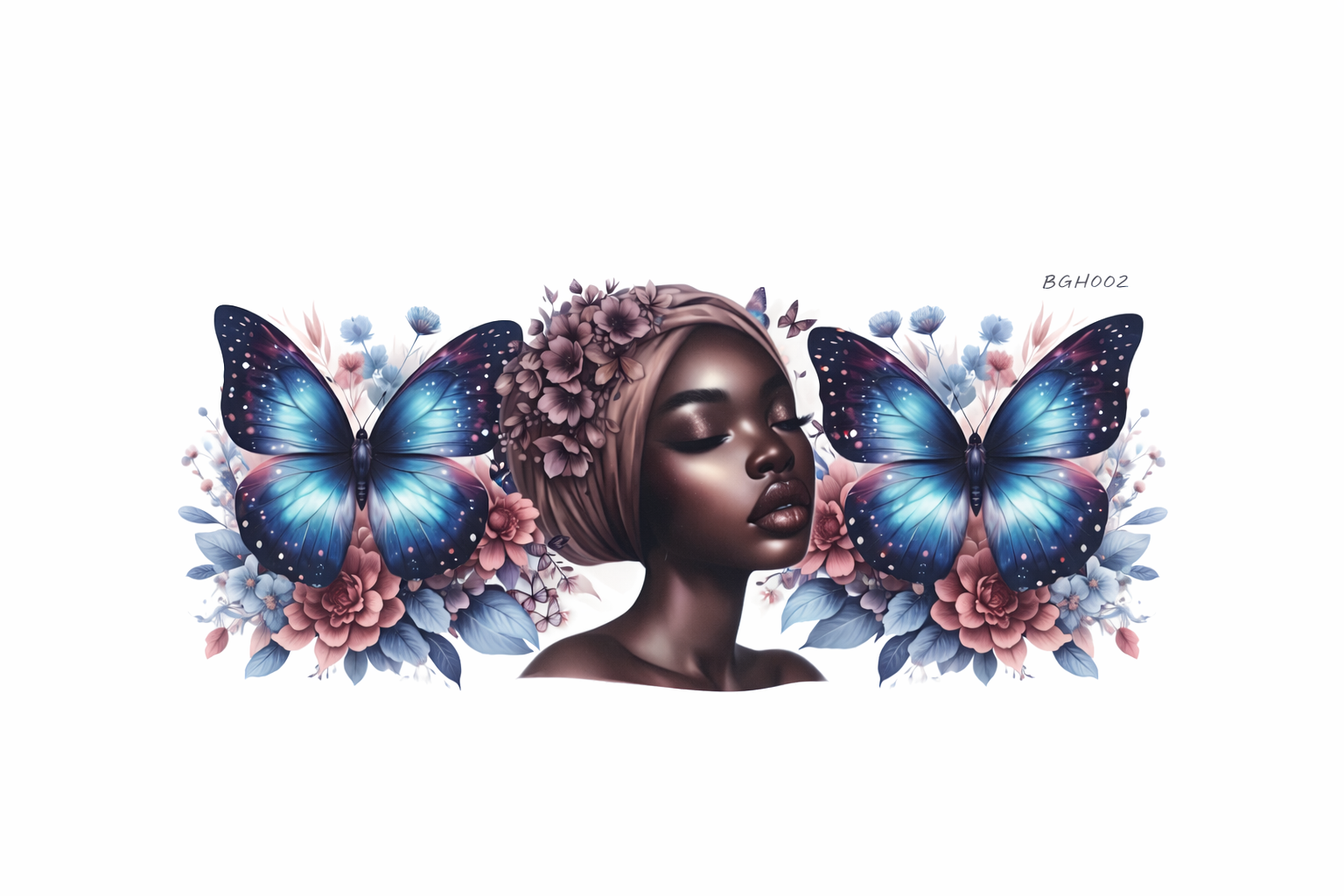 Black Girl, Blue Butterflies & Pink Roses #BMG002