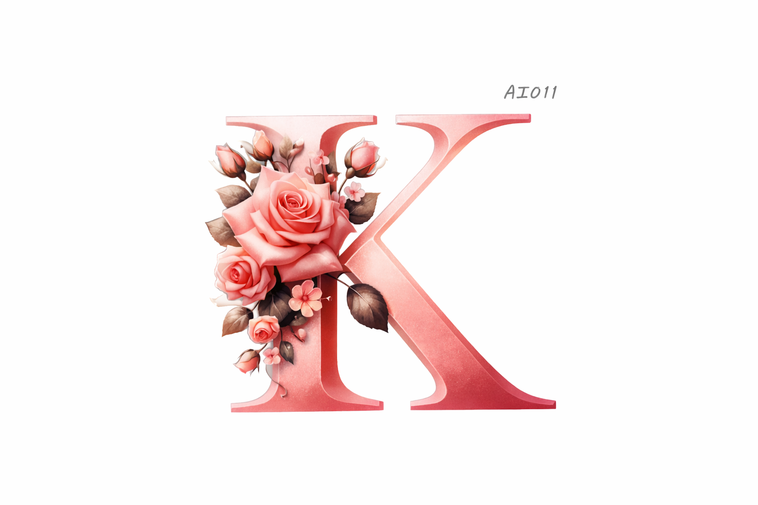 “K” Pink Floral Alphabet #AI011