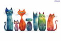 Watercolor Cat Family #PTS004