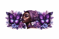 Black Girl, Purple Butterflies & Flowers #BGM005