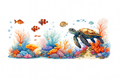 Sea Turtle and Clown Fishes #SEA054