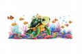 Lime Green Sea Turtle and Fish #SEA051