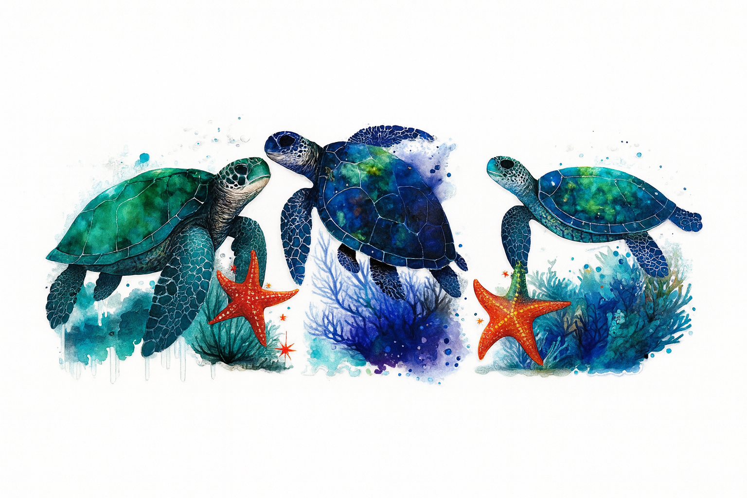 Sea Turtles and Starfish #SEA067