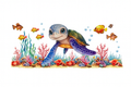 Blue Sea Turtle and Fish #SEA050