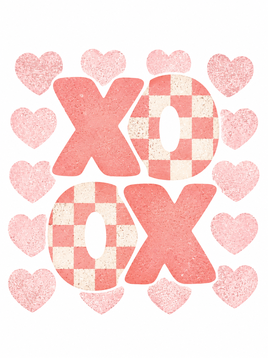 Distressed XOXO Hearts Glitter Clear Film Screen Print Transfer CF-VD001
