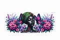 Black Girl In Green With Pink & Purple Flowers #BGM010
