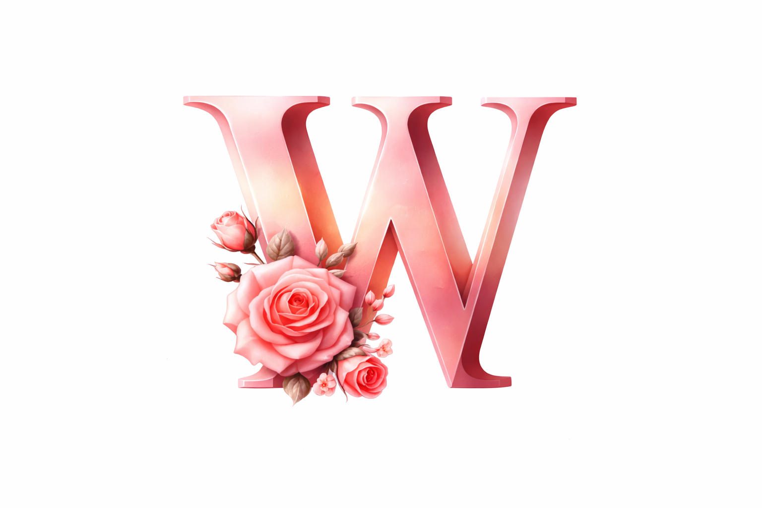“W” Pink Floral Alphabet #AI023