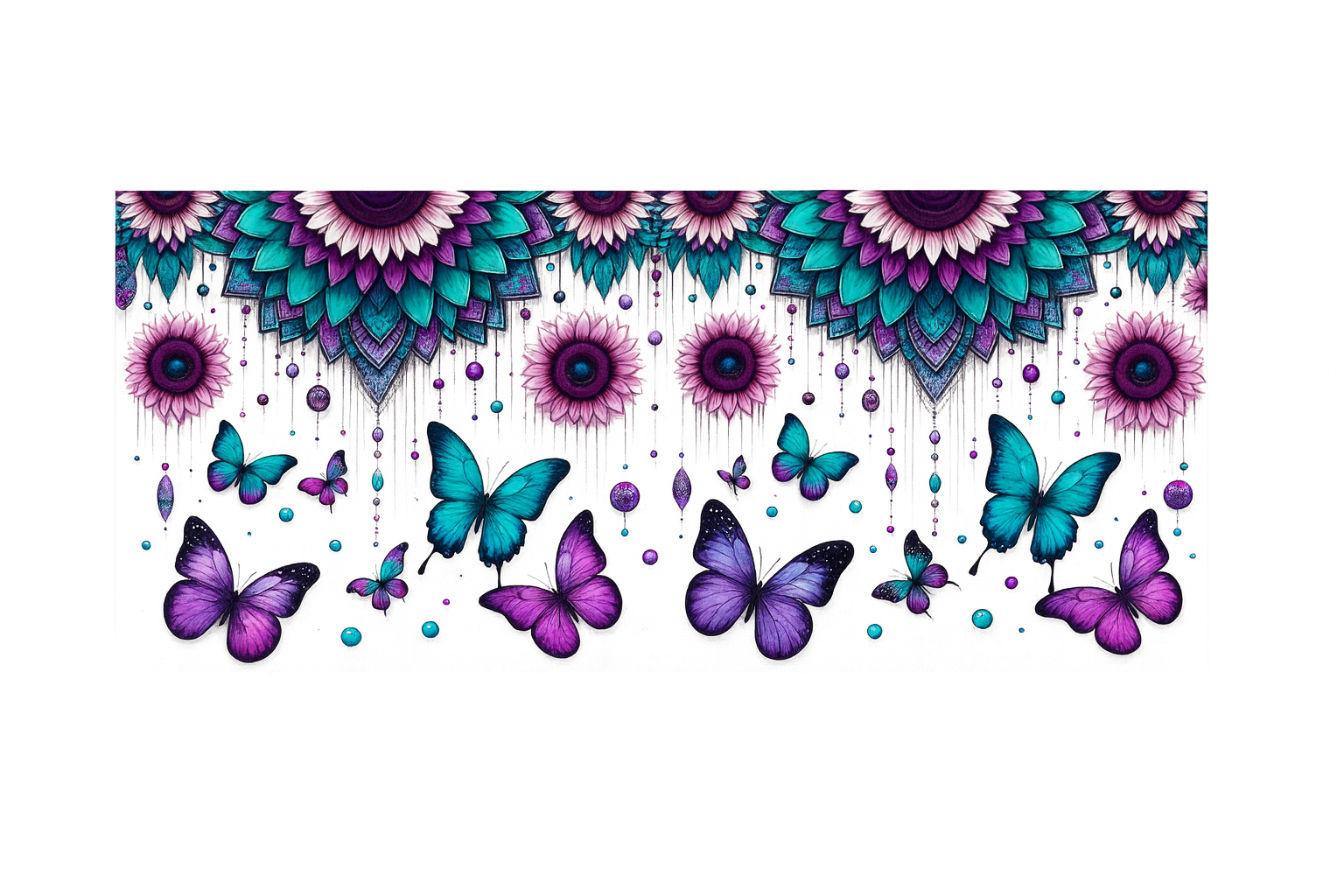 Pink, Purple, Blue Butterflies and Flowers #FLR041