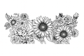 Black Outline Of Sunflowers #FLR049