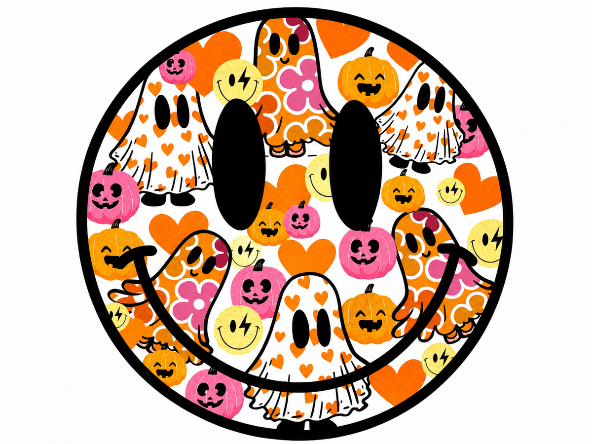 Ghost Smiley Glitter Clear Film Screen Print Transfer CF-HL12