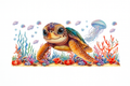 Sea Turtle and Jelly Fish #SEA048