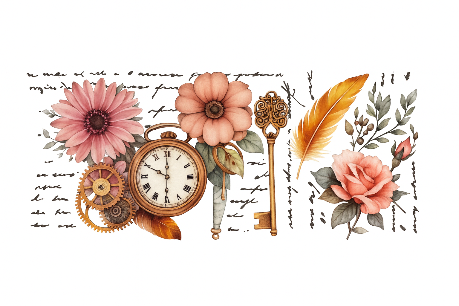 Flowers, Clock and Feather #FLR019