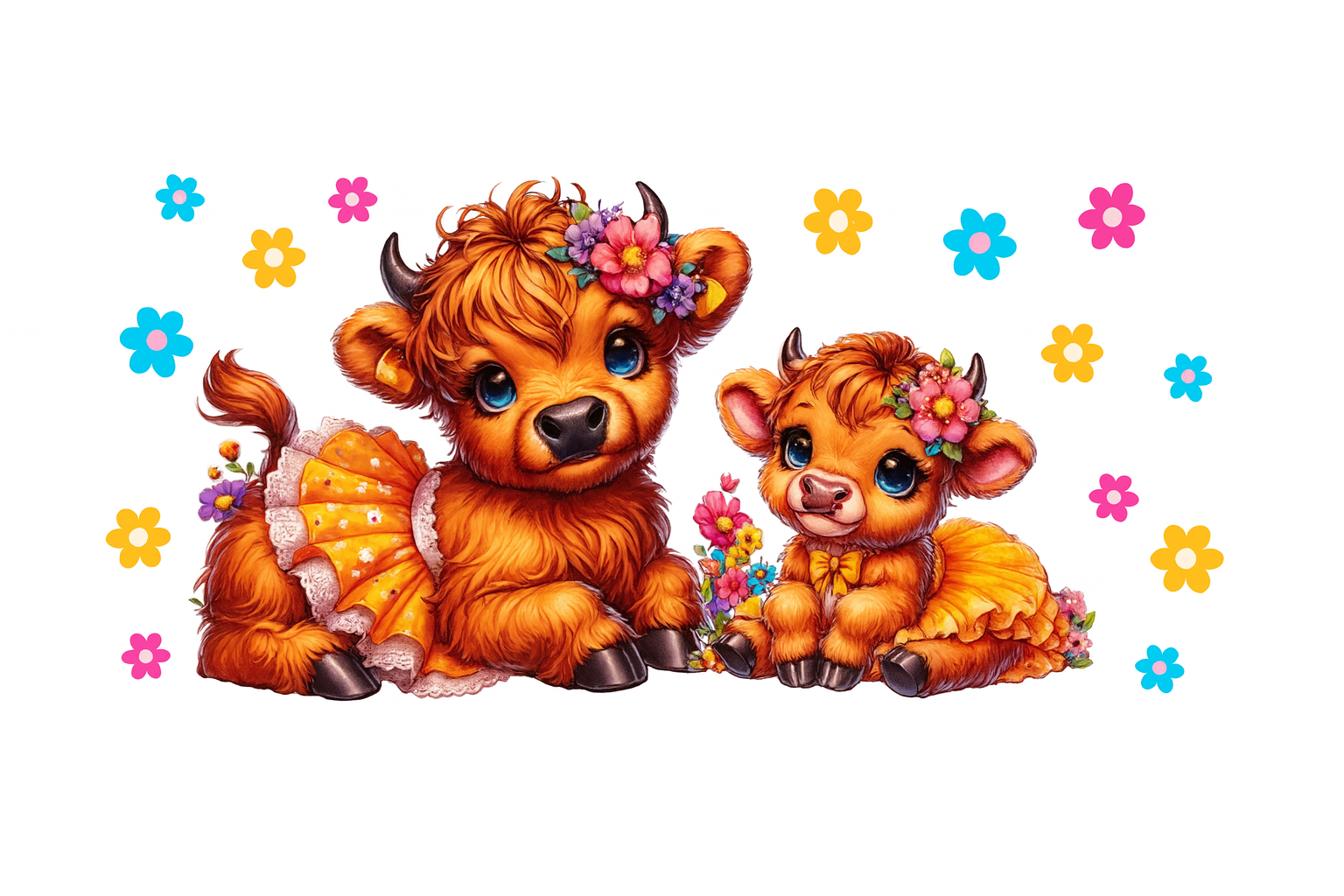 Highland Cows and Flowers #FAR022