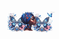Black Girl, Blue Butterflies & Pink and Blue Flowers #BGM004