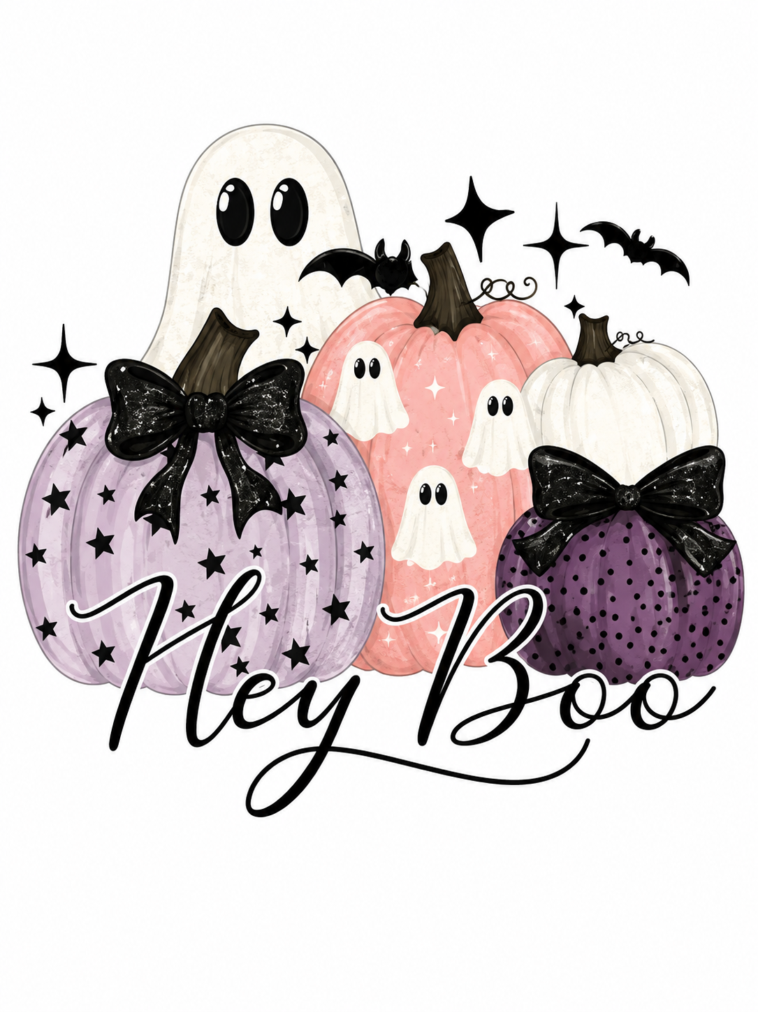 Ghost Pumpkin Hey Boo Glitter Clear Film Screen Print Transfer CF-HL05