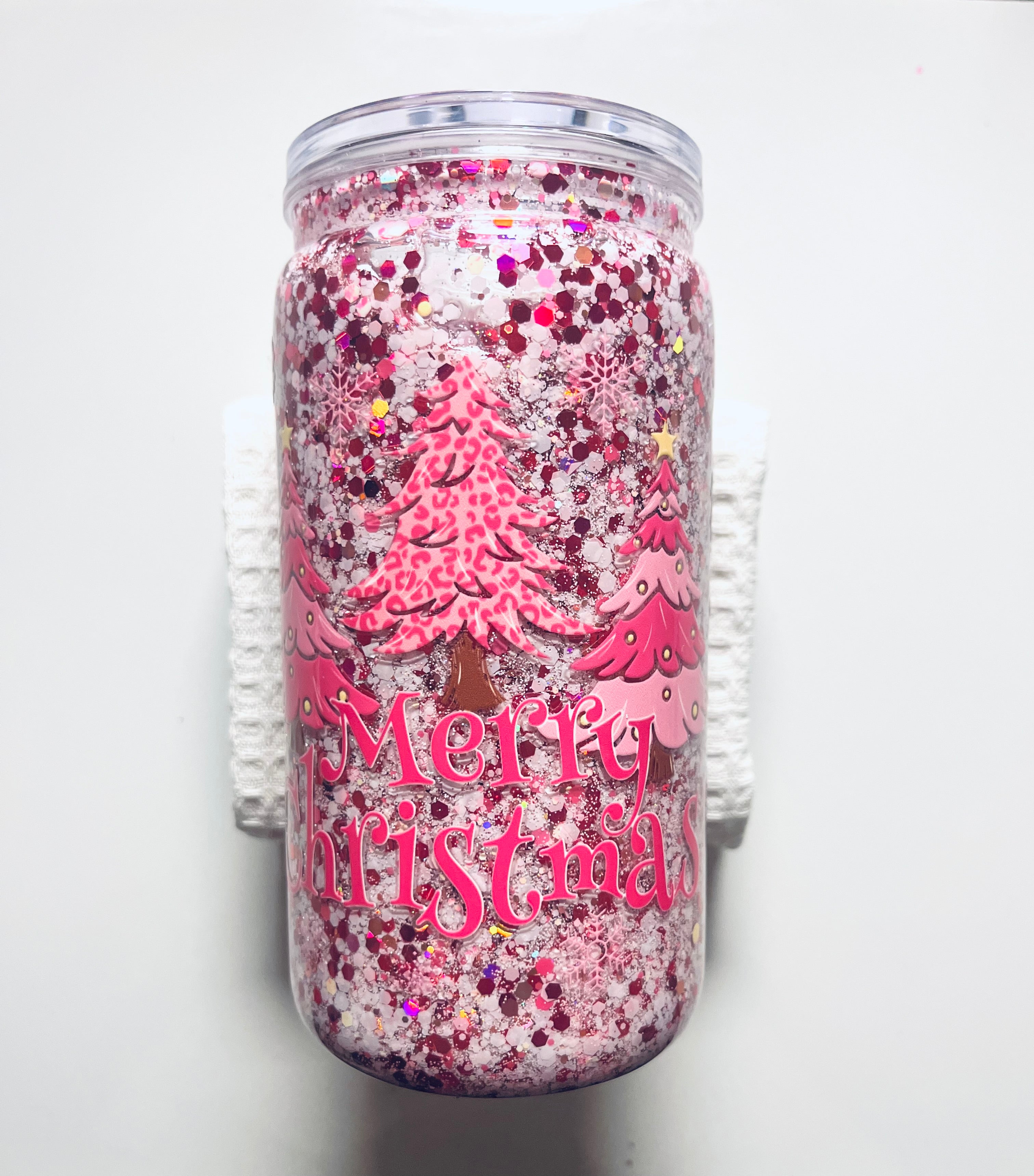 Ready to Ship-16 oz Acrylic Pink Trees Merry Christmas